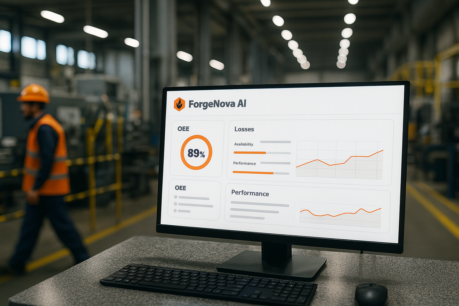 OEE dashboard on factory monitor