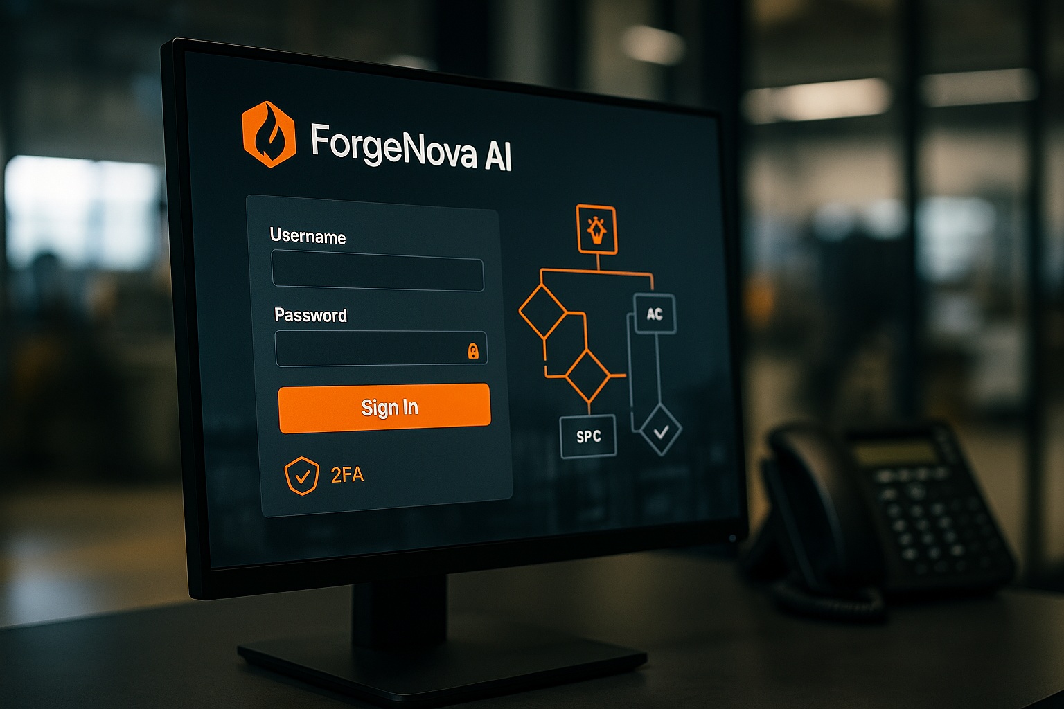 ForgeNova AI login screen with 2FA