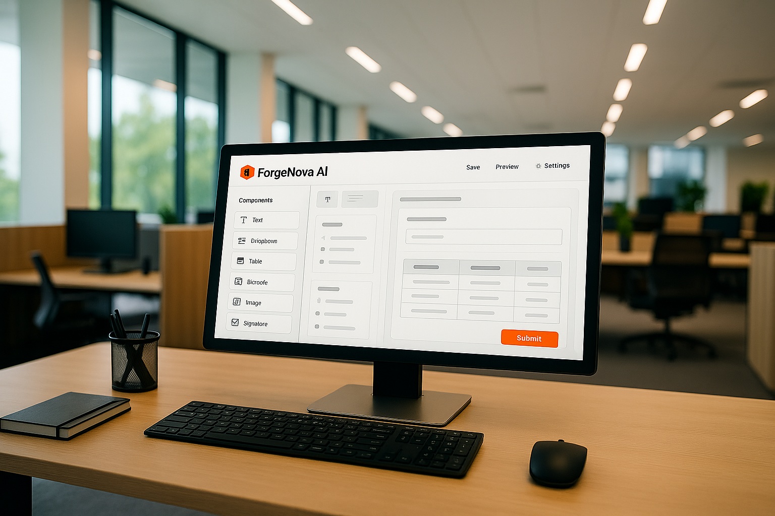 ForgeNova AI Visual Builder app designer interface